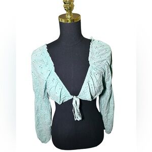 Wild Fable Green Eyelet Tie-Front Blouse Size Medium Cottagecore